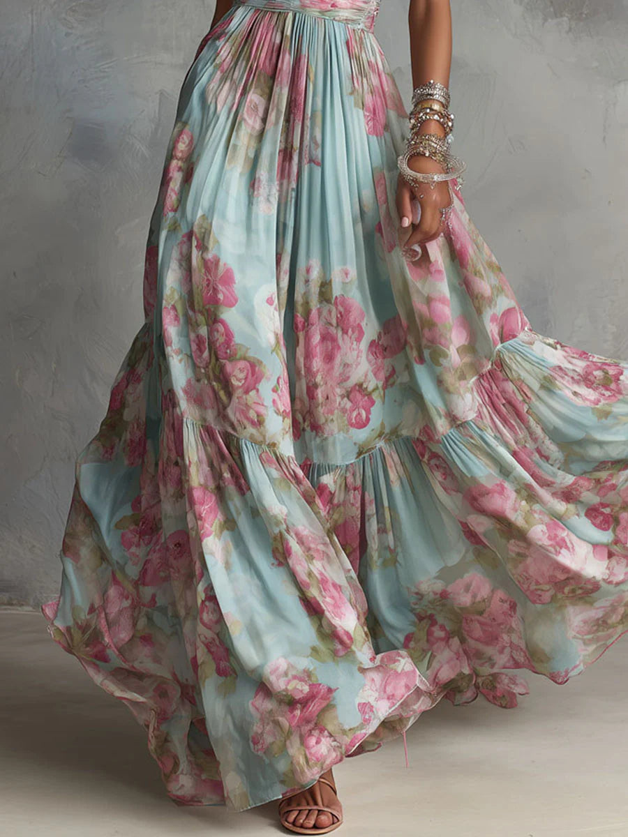 Fiora | Maxi de Chiffon Floral Suave