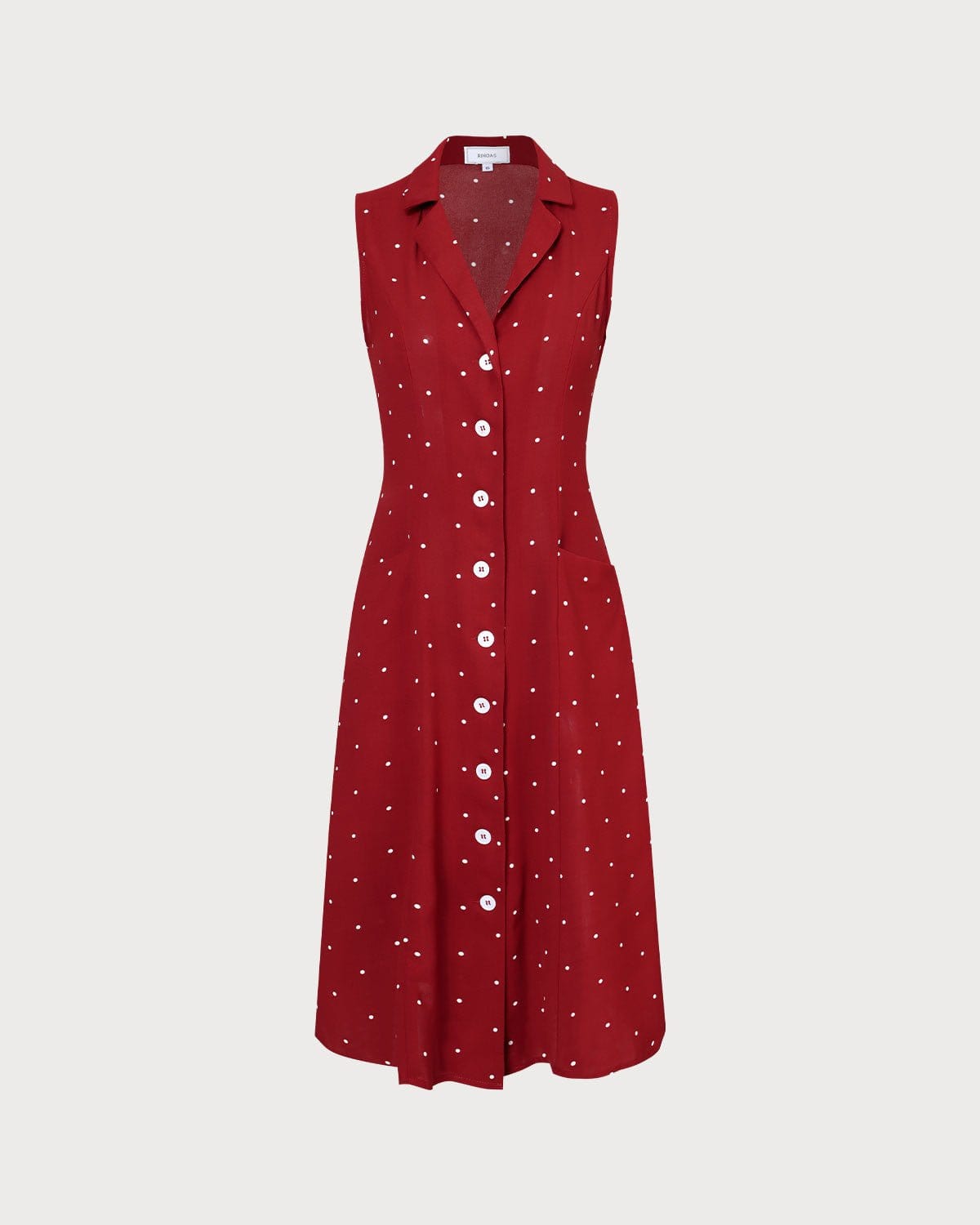El Vestido Midi Rojo con Escote en V y Lunares con Espalda Atada