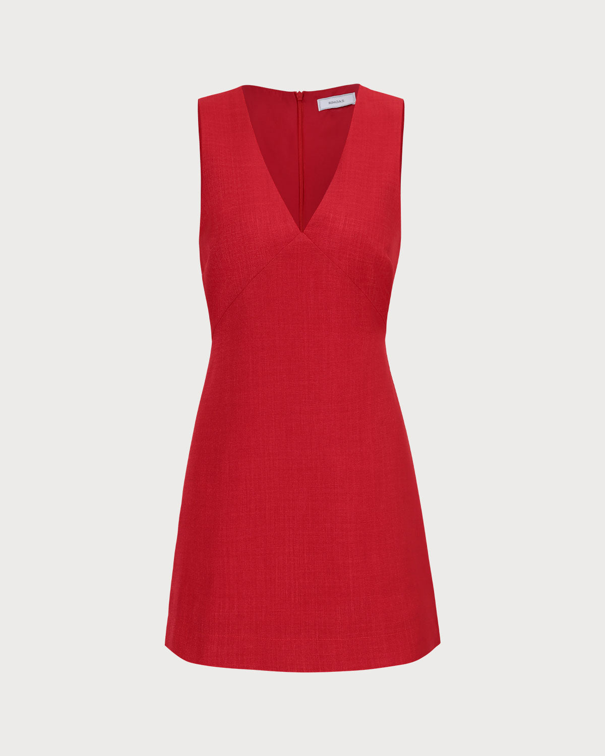 El Vestido Mini Sin Mangas de Lino con Escote en V Rojo