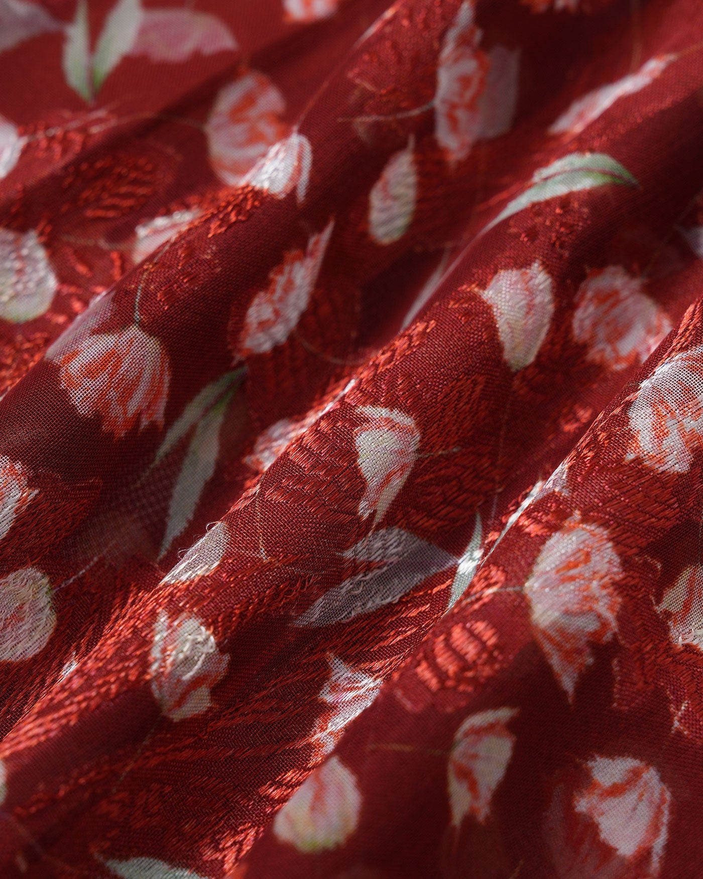 Vestido Midi Deslizante Floral Color Rojo Vino