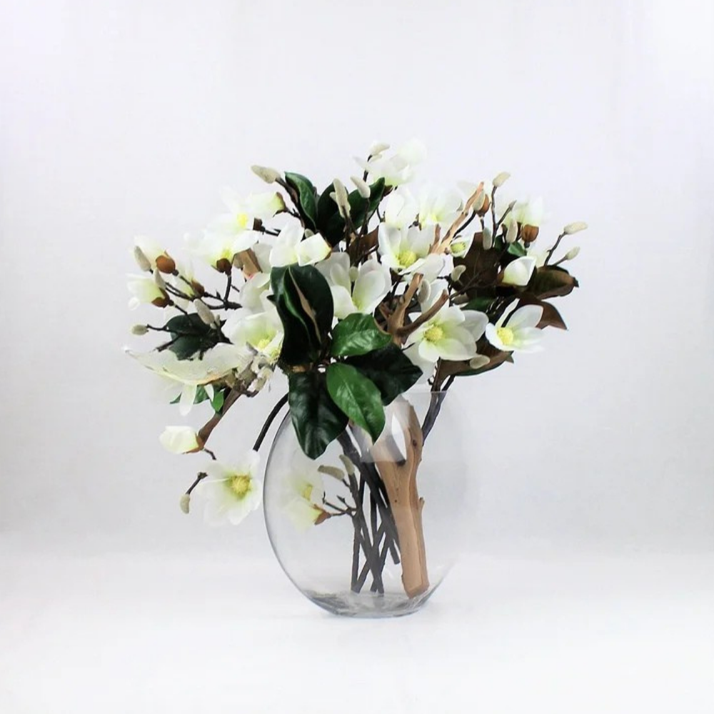Jarrón Lunar con Magnolias Blancas