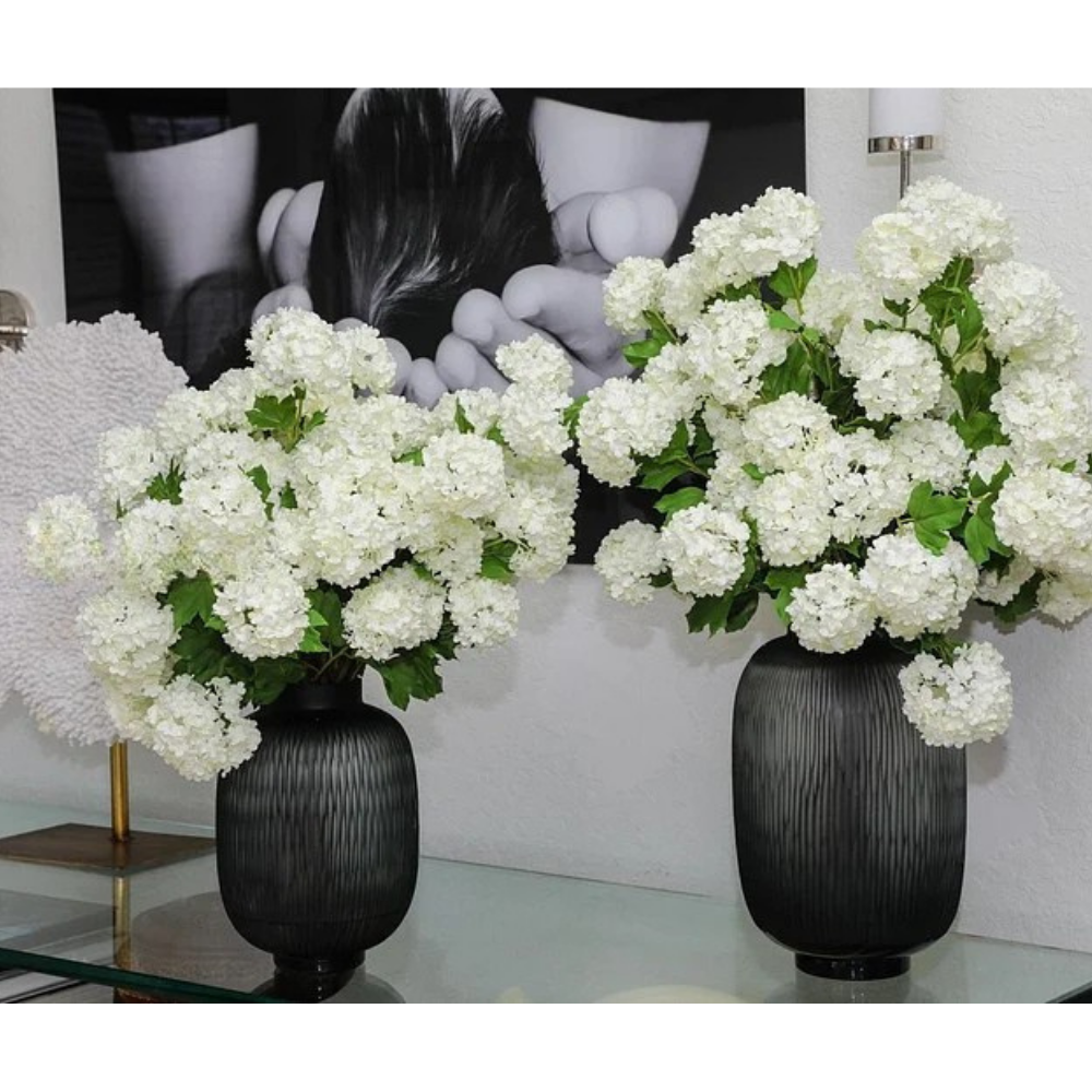 Jarrón Maximal con Hortensias Verde Bola de Nieve