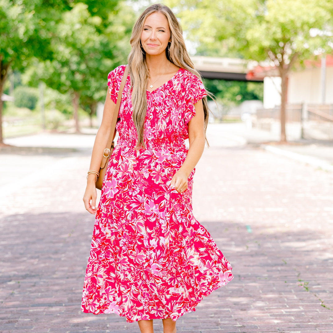 Vestido Midi Daring Hearts, Rosa