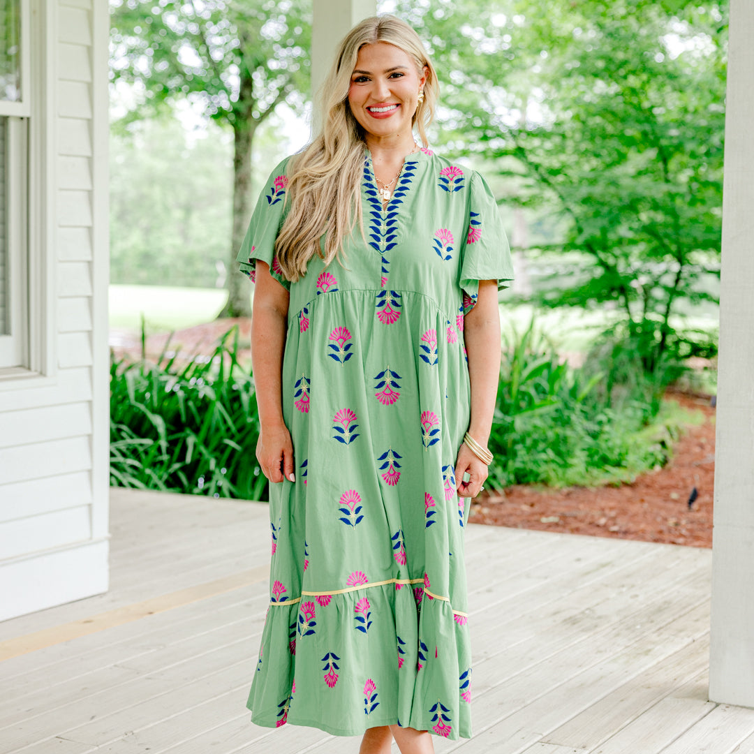 Vestido Graceful Blooms, Verde