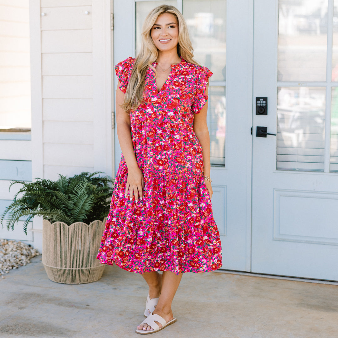 Vestido Midi Love Grows Strong, Floral Rosa