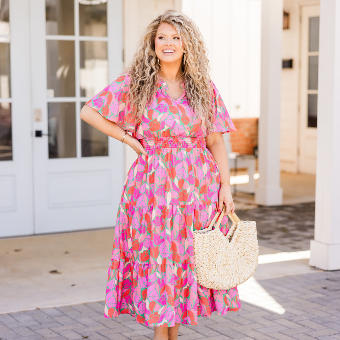 Vestido Maxi Plant Smiles, Multicolor Rosa