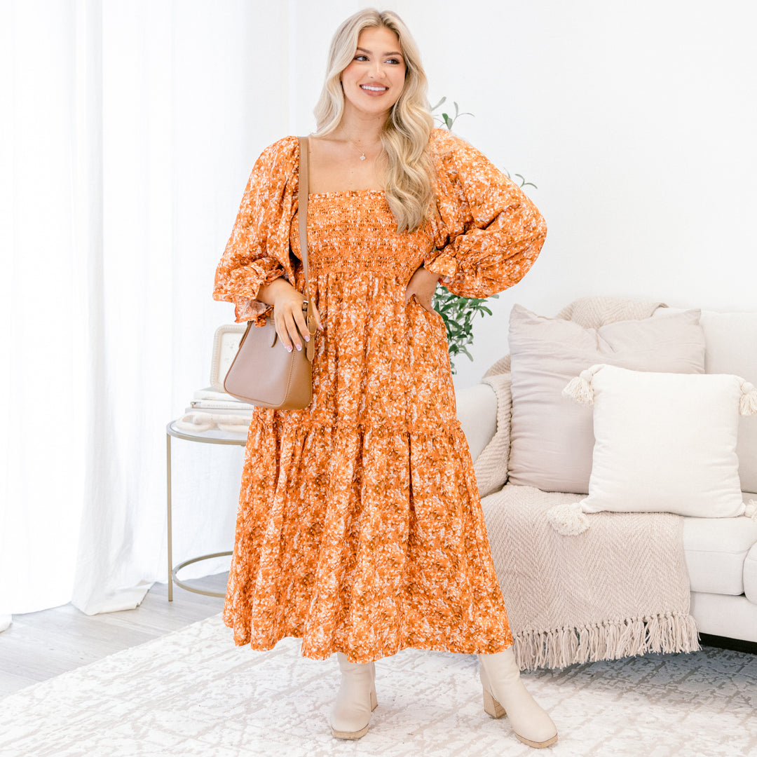 Vestido Pasiones Positivas, Floral Naranja