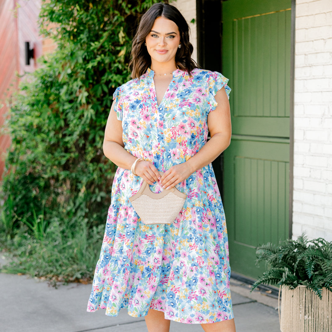 Vestido Midi Esplendor Primaveral, Floral Azul