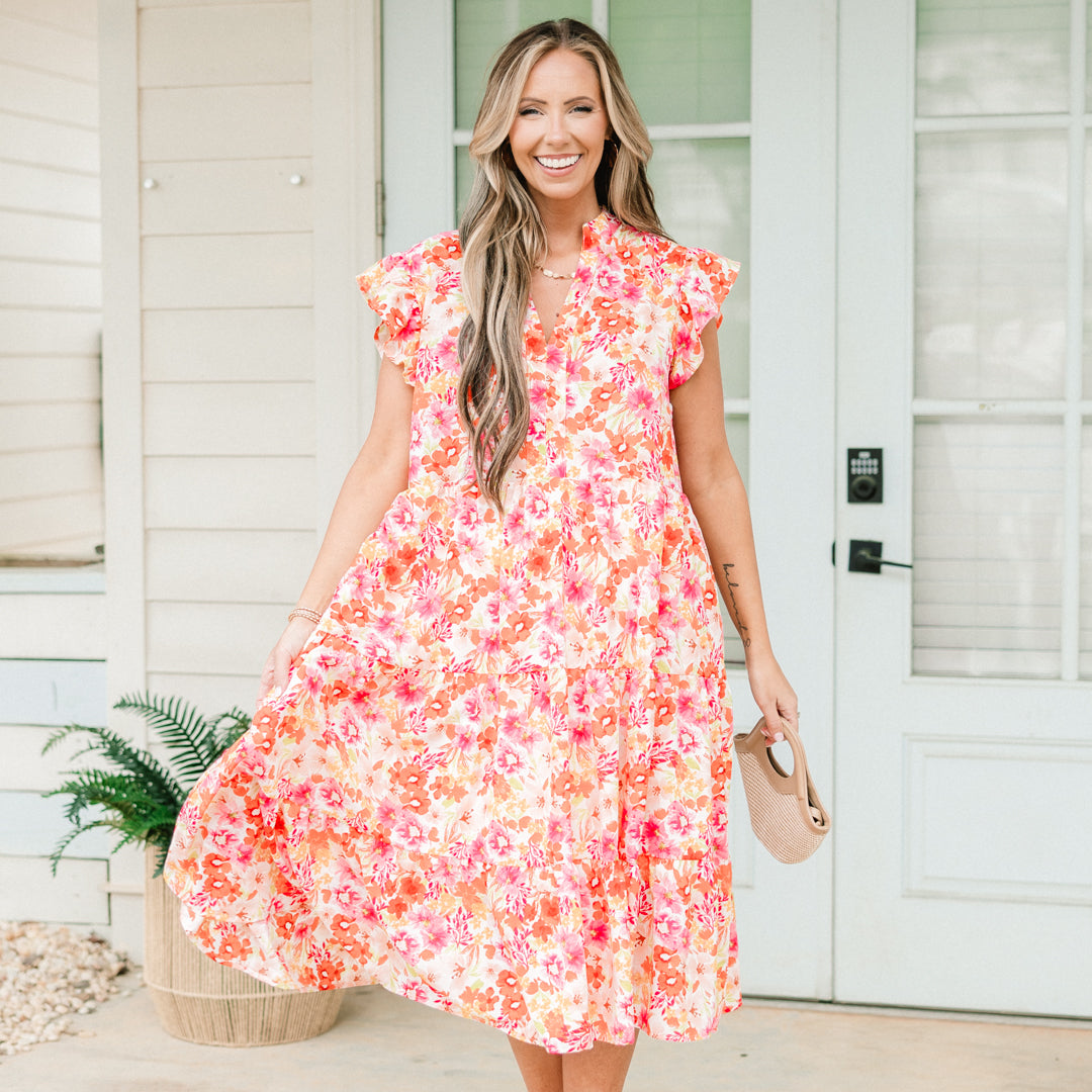 Vestido Midi Esplendor Primaveral, Floral Rosa