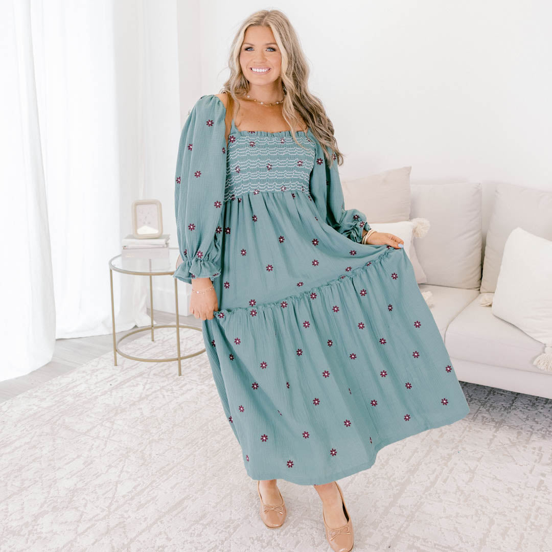 Vestido Maravilla de Flores Silvestres, Jade Claro