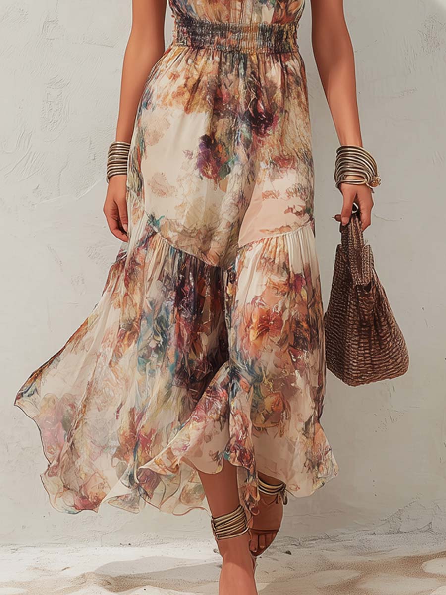 Elise | Vestido Maxi Halter Floral Suave