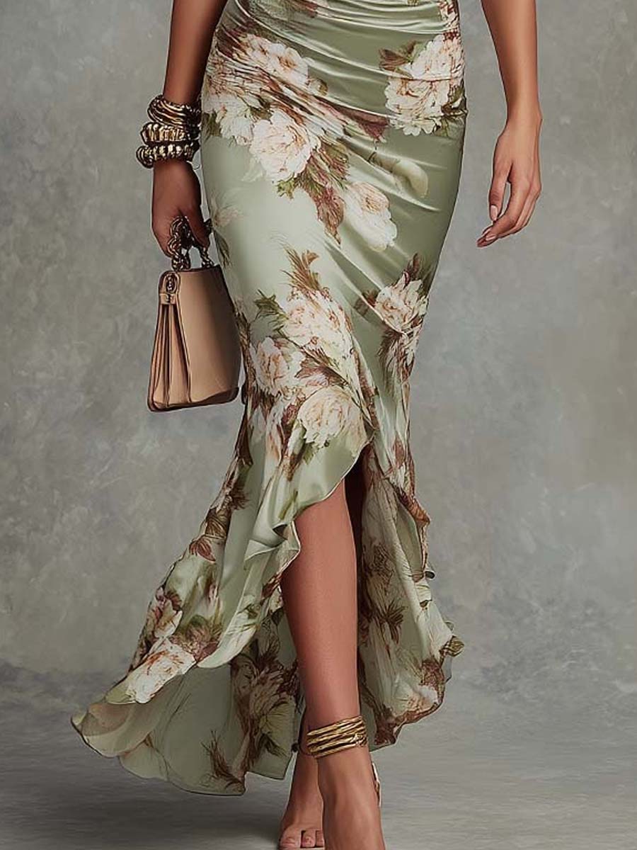 Aveline | Vestido Floral Con Fruncidos y Abertura