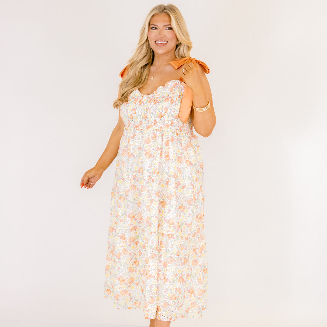 Vestido Rayos Brillantes, Crema de Naranja