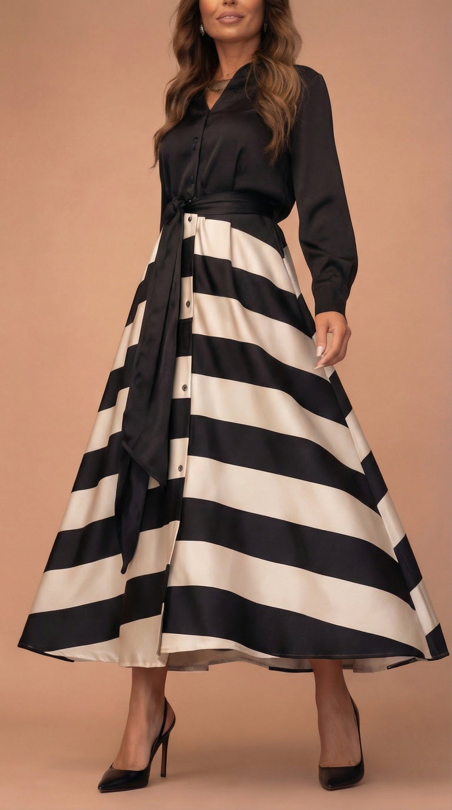 Mila™ - Vestido Largo Rayado con Encaje