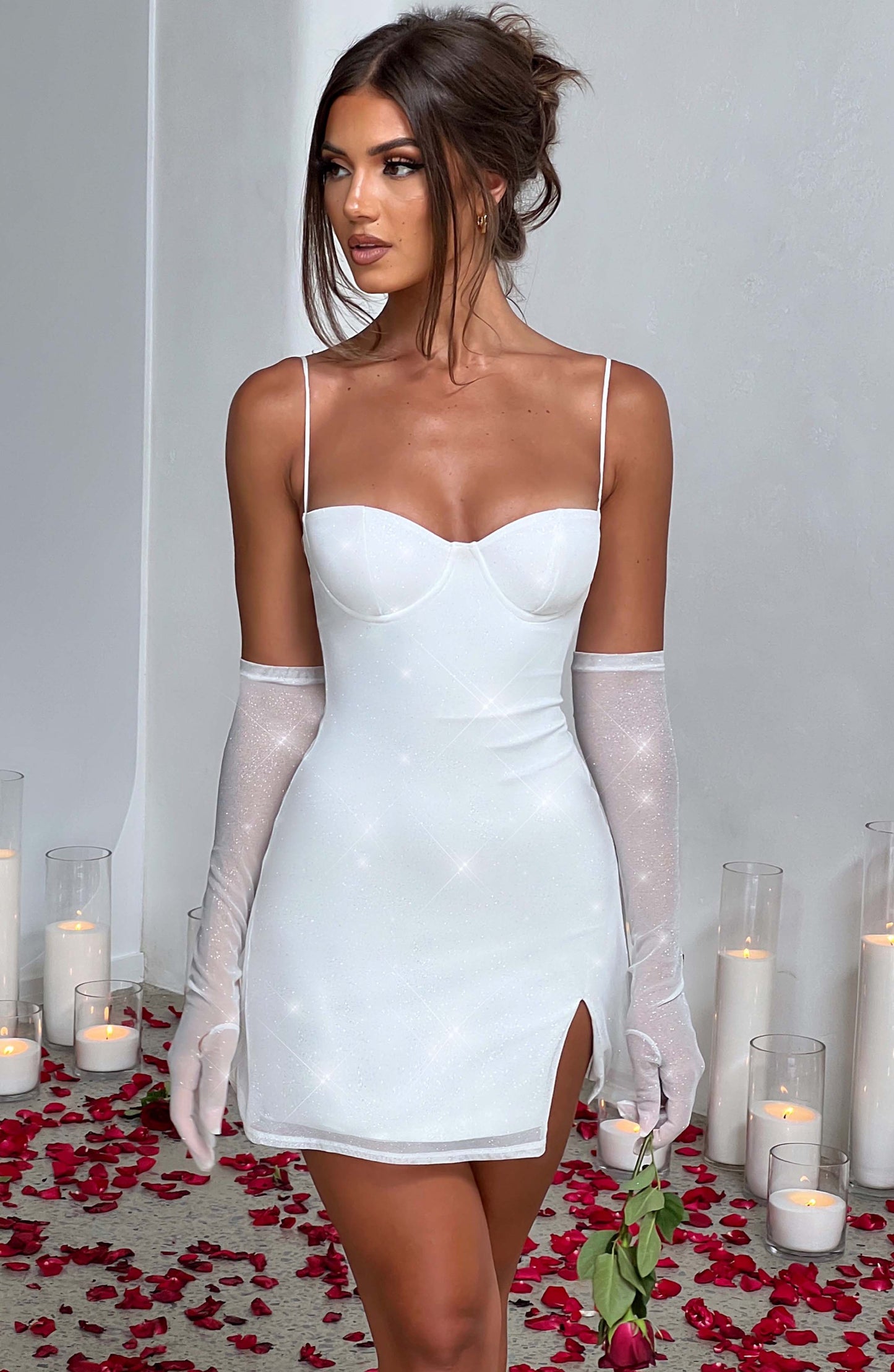 Mini sukienka Pixie - Opalizująca Beżowa