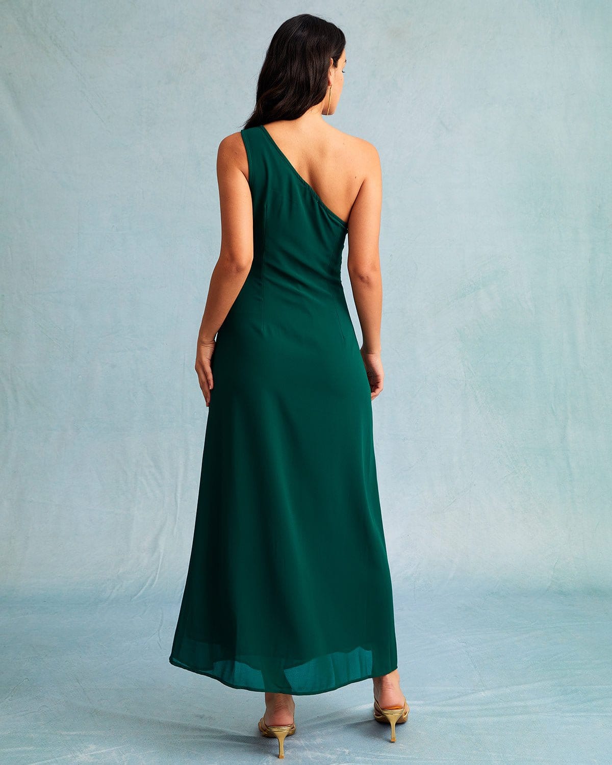 El Vestido Maxi Sin Mangas Verde de Un Hombro