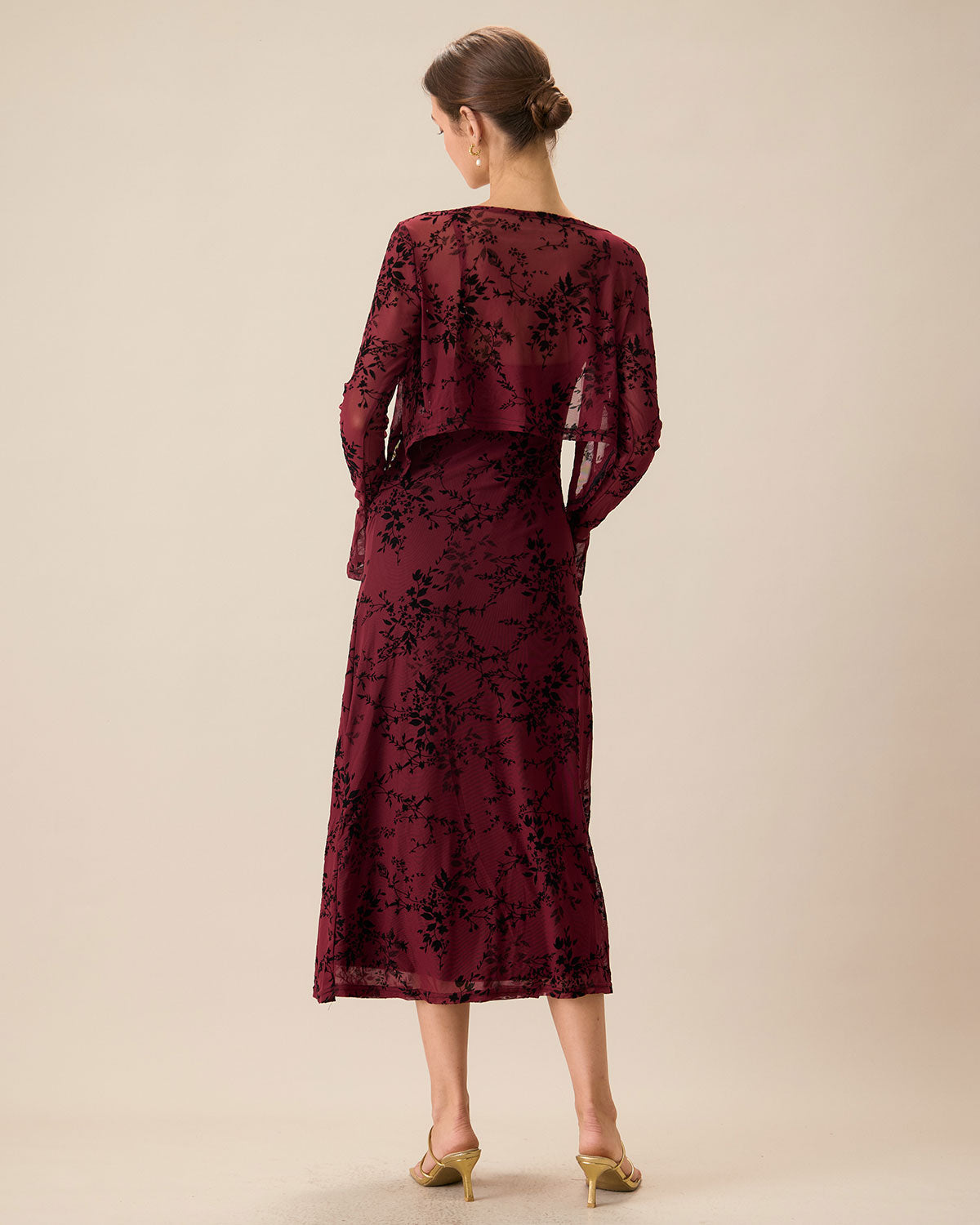Vestido Midi Ajustado con Flores Rojas