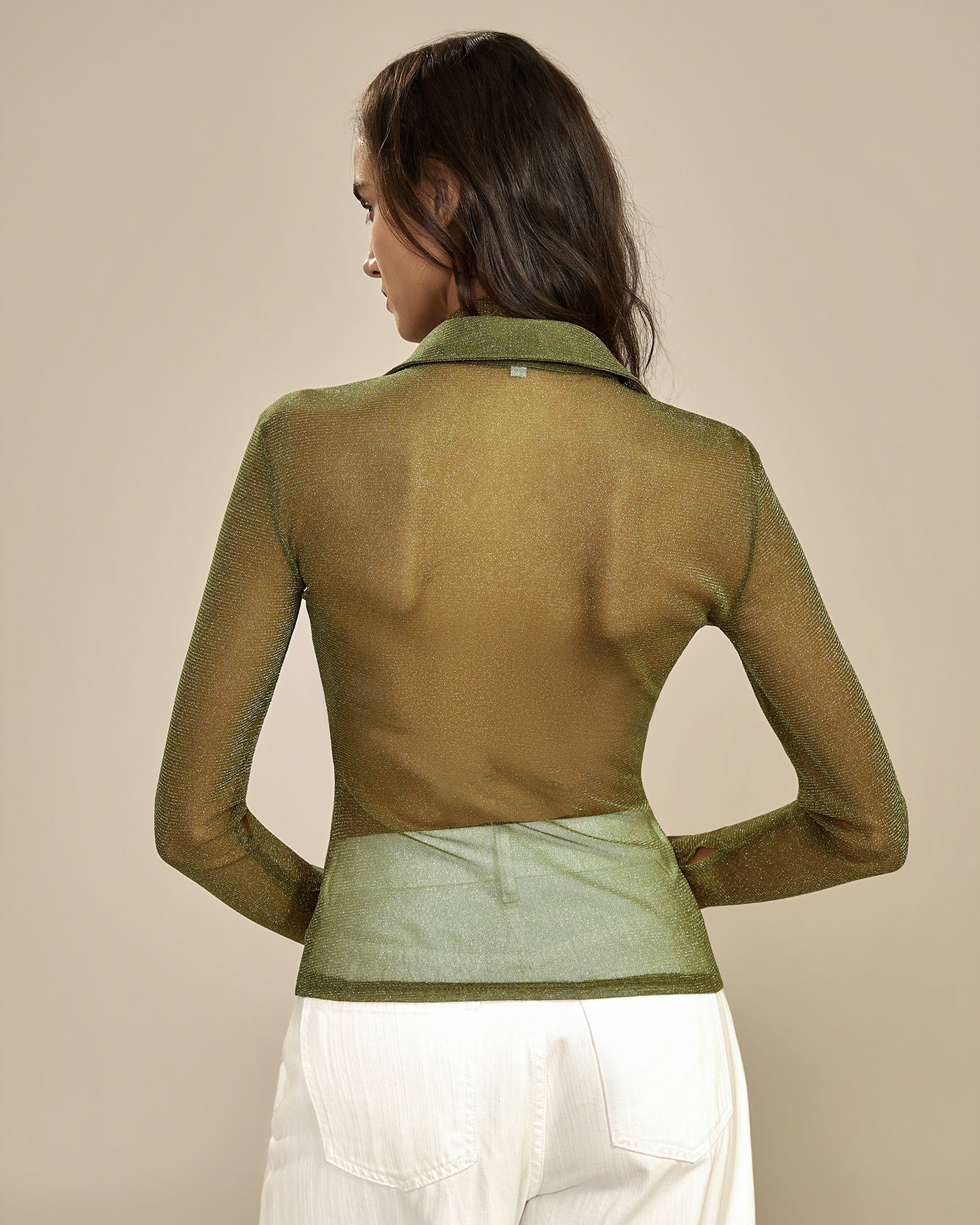 Camisa Verde Transparente con Cuello