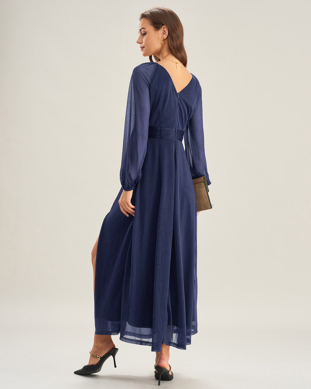 Vestido Maxi A-Line de Cuello en V Azul