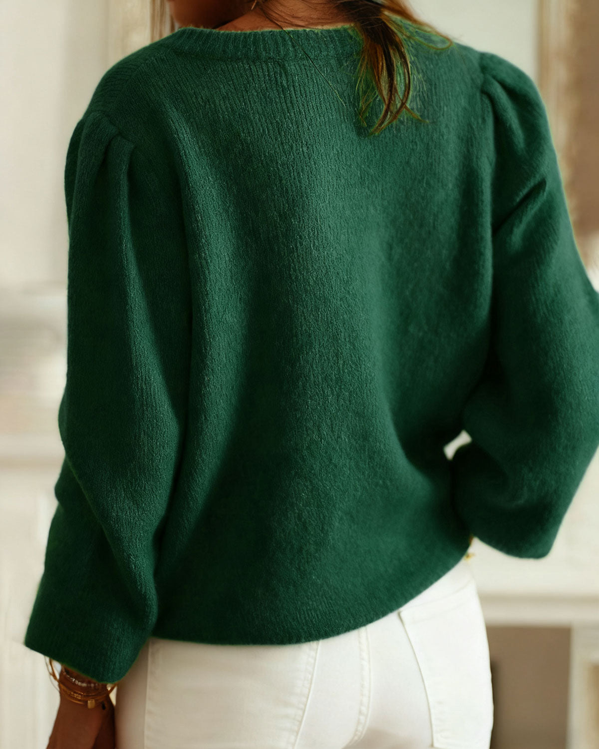 Cárdigan de Punto Verde con Cuello Redondo