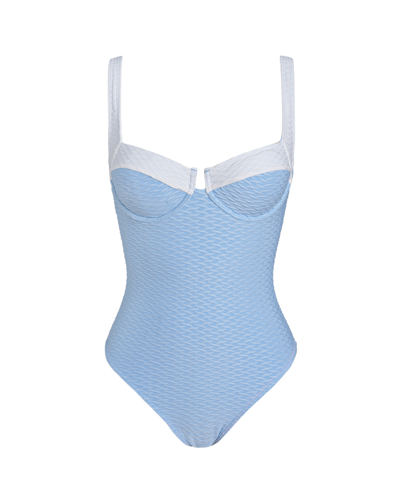 Traje de Baño de Una Pieza con Aros y Textura Azul