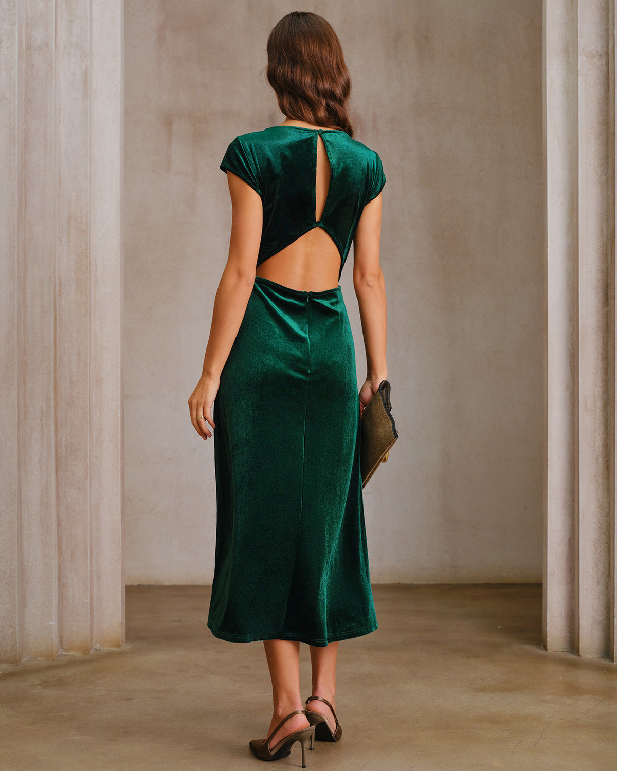 Vestido Midi A-Line de Terciopelo Verde