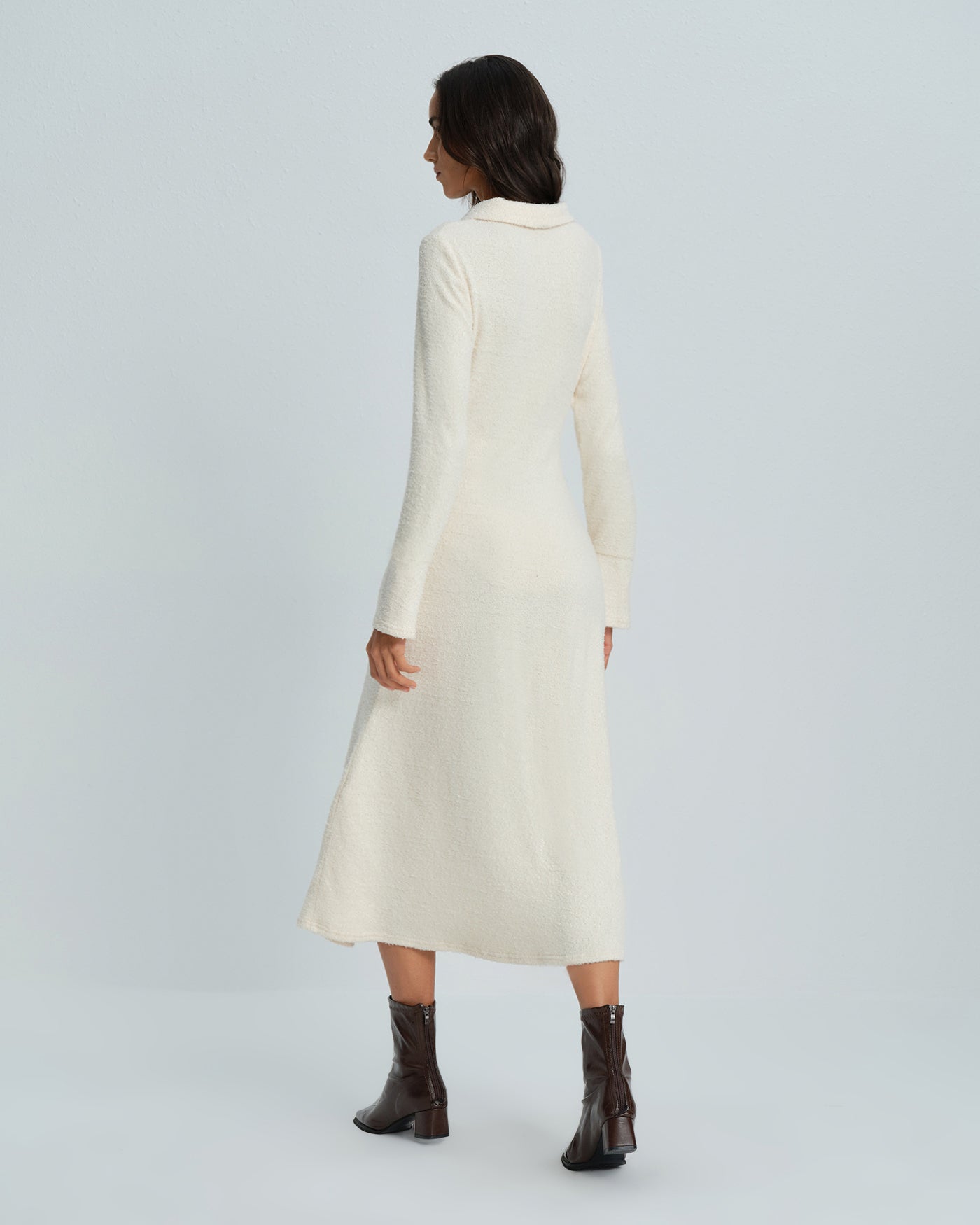 Vestido Midi de Manga de Campana Color Albaricoque