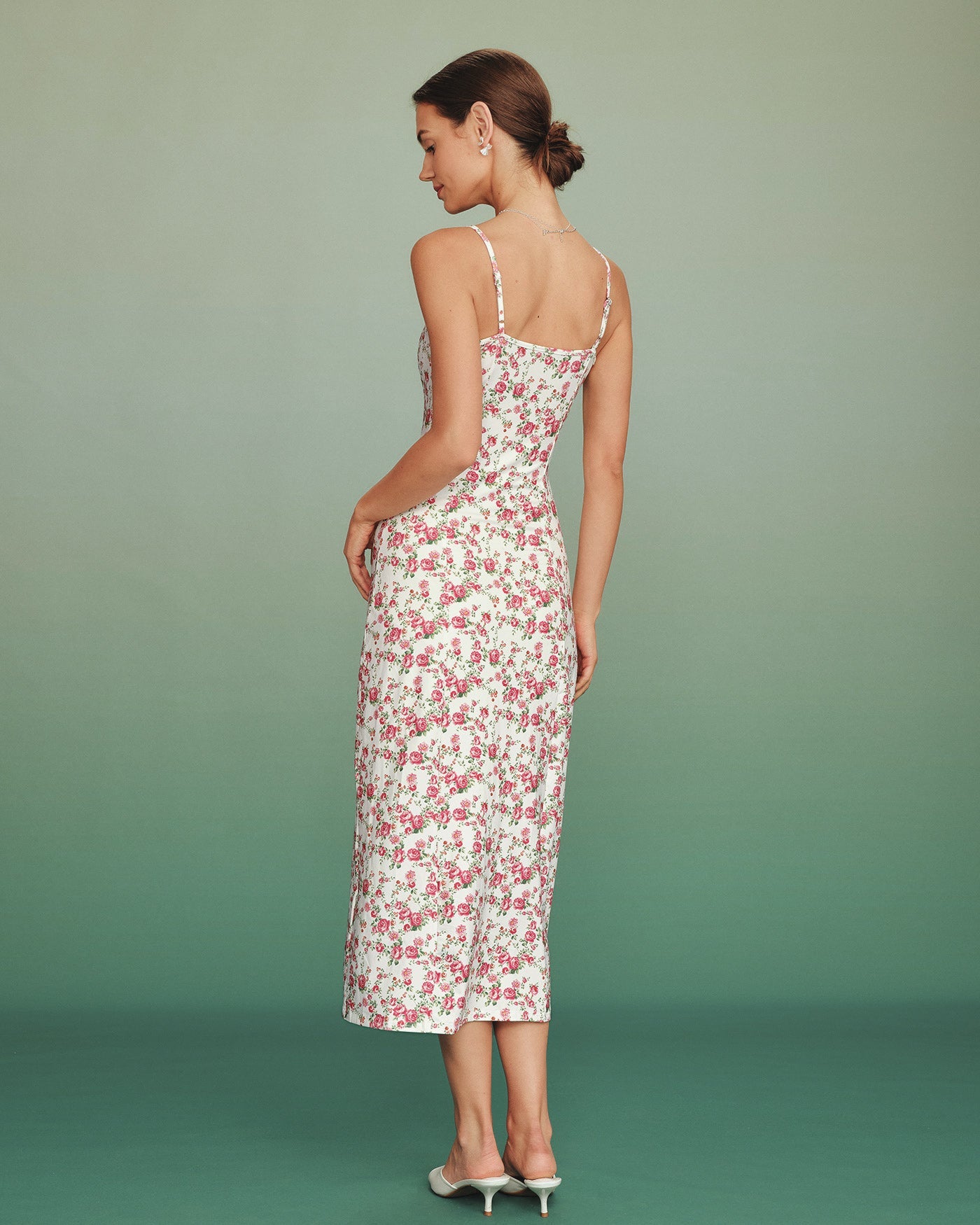 Vestido Maxi de Encaje Floral Rosa