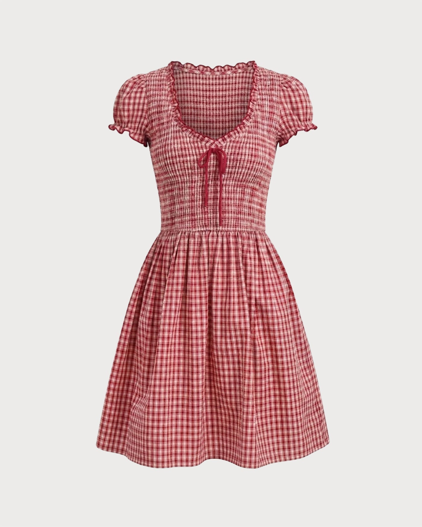 Vestido Mini Cuadros Rojo con Escote en V