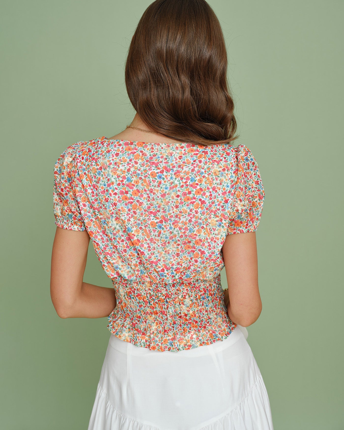 Blusa Floral de Cuello Cuadrado con Mangas Abullonadas