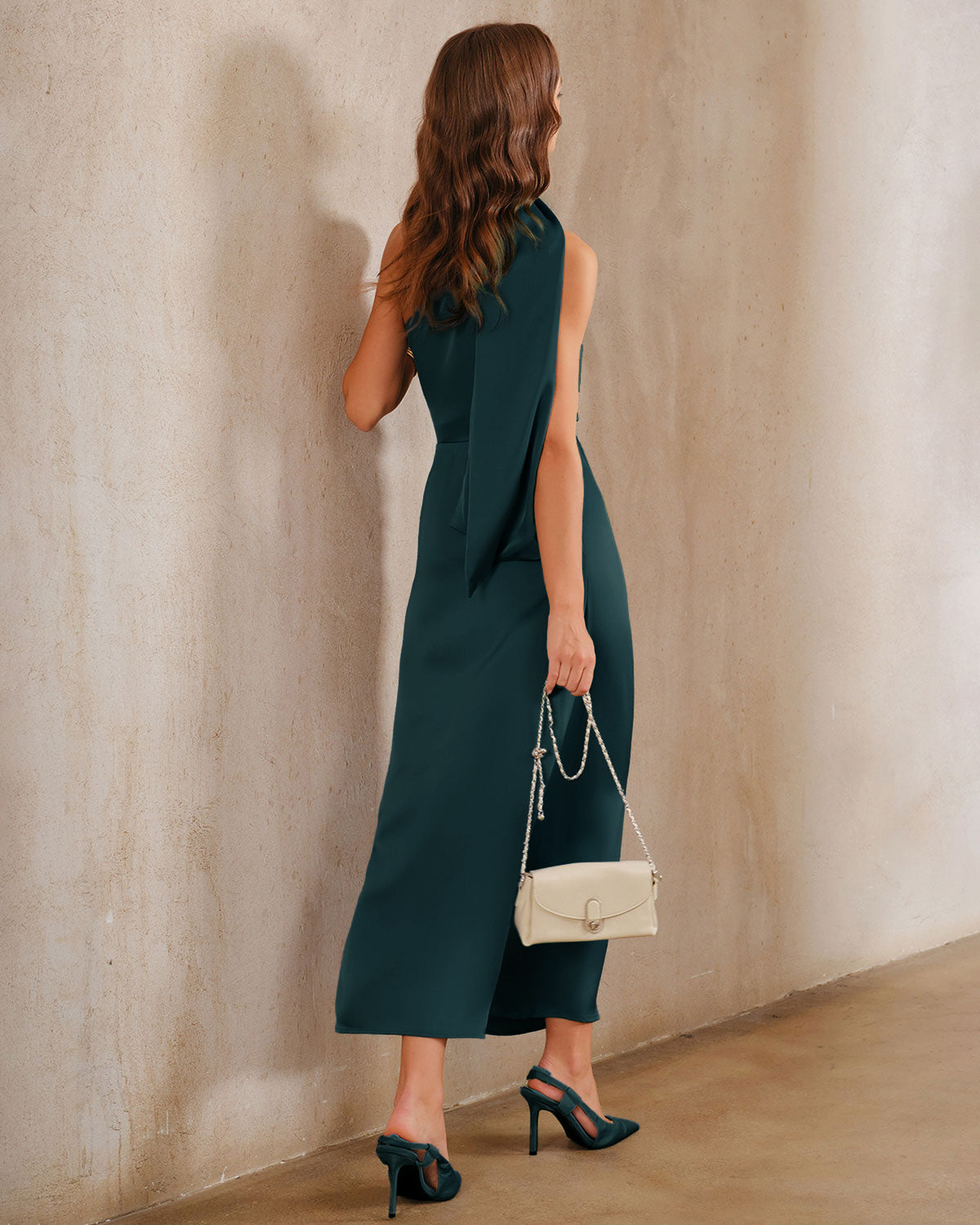 Vestido Maxi Verde Oscuro de Un Hombro