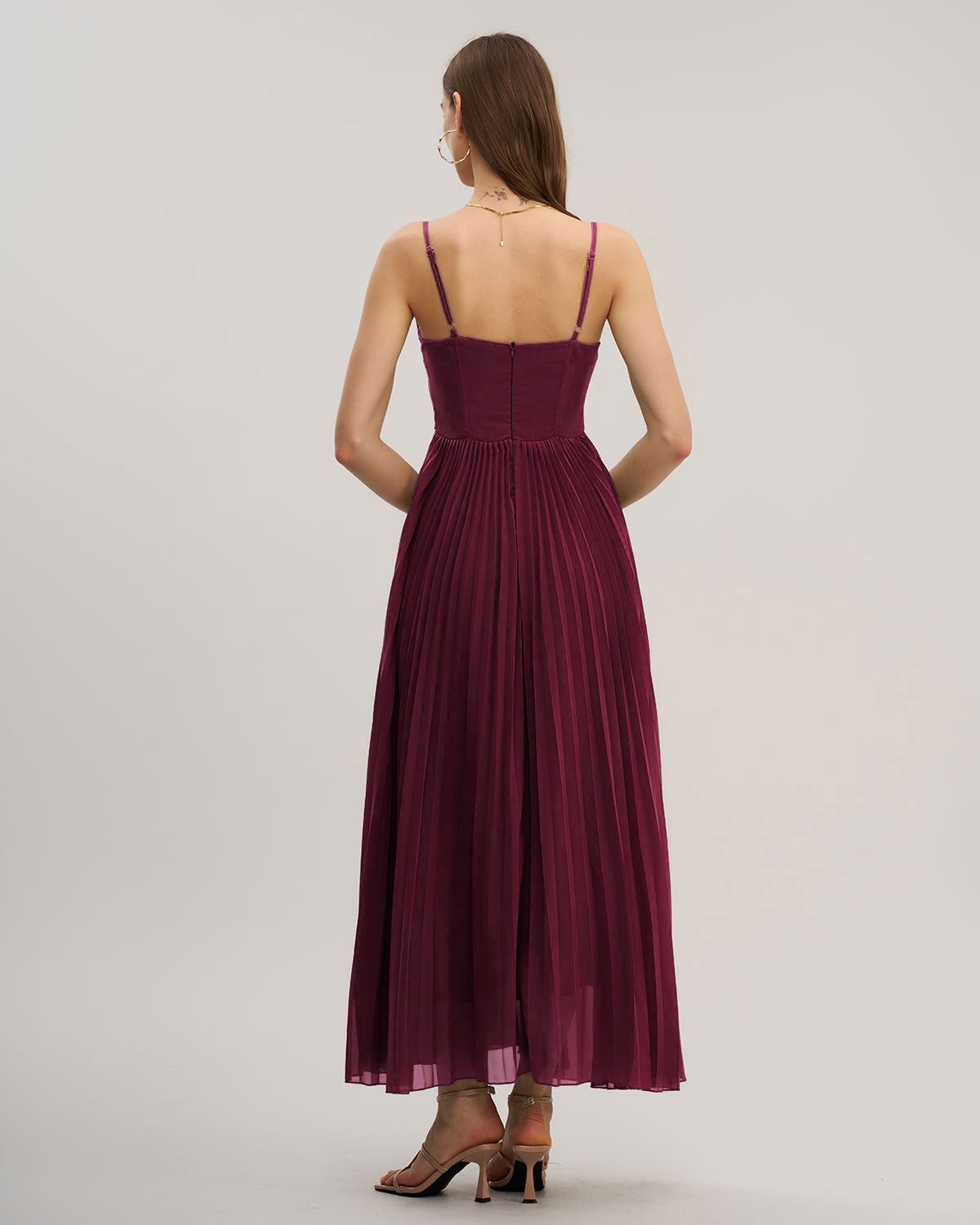 Vestido Maxi Flowy con Escote Corazón en Rojo Vino