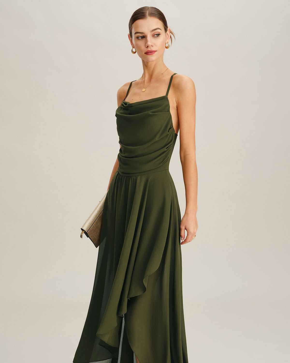 Vestido Maxi Slip A-Line de Chifón Verde
