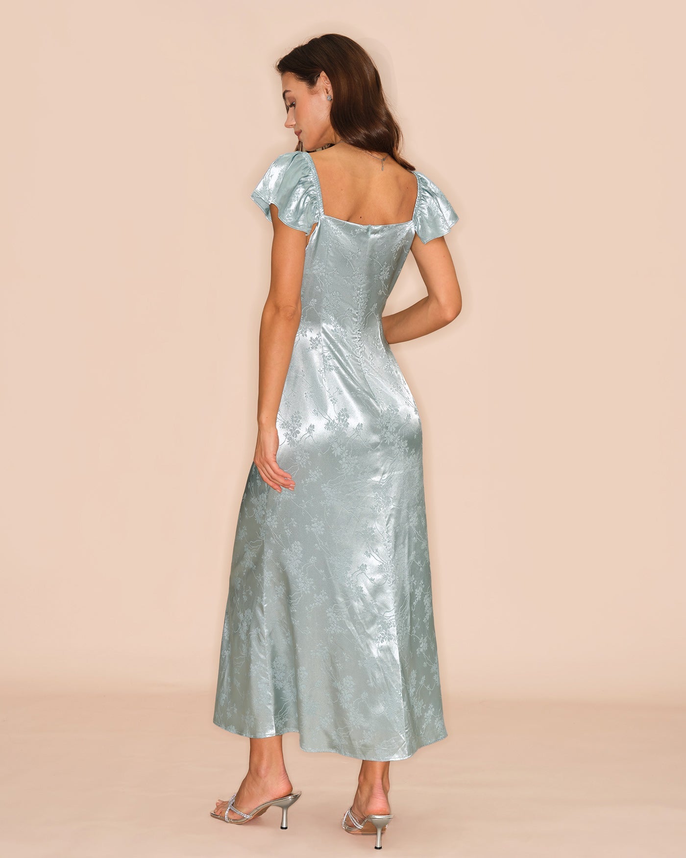 Vestido Maxi Floral de Escote Corazón Verde