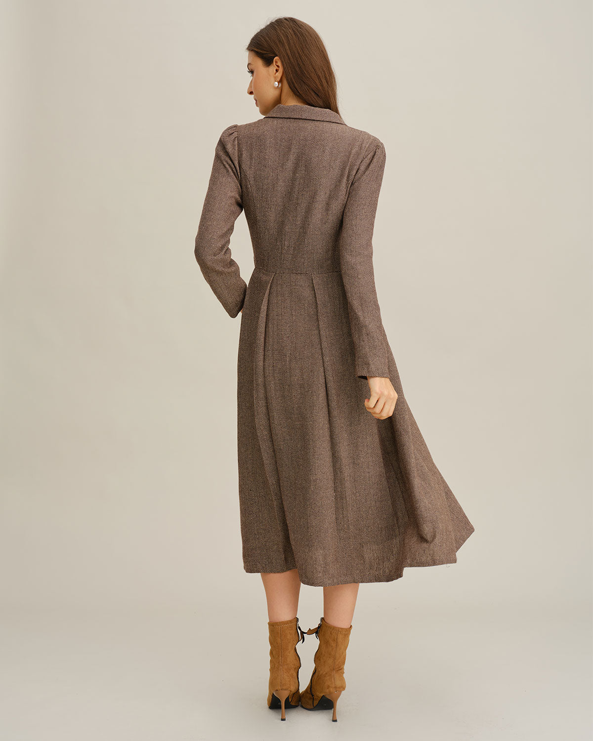 Vestido Midi Plisado A-Line Marrón