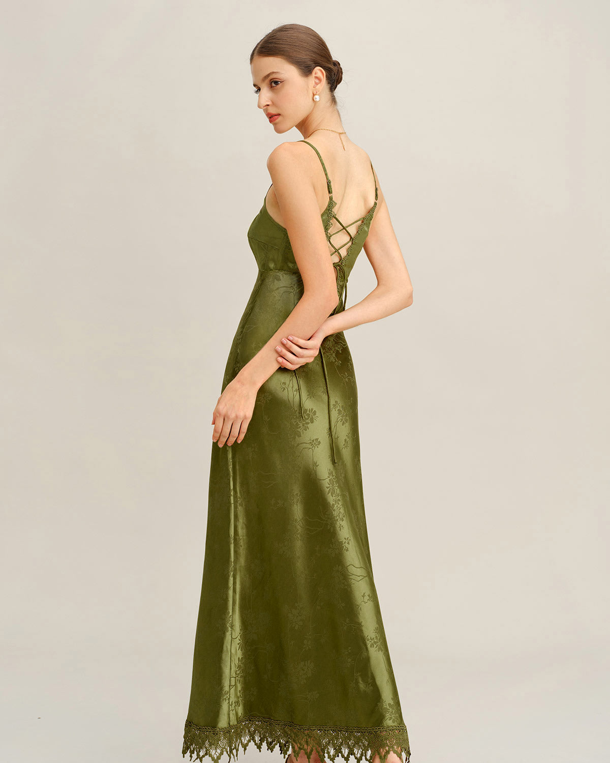 Vestido Maxi Slip de Corsé Jacquard Verde