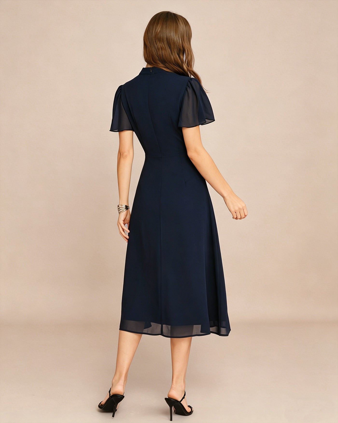 Vestido Midi de Manga Mariposa Azul