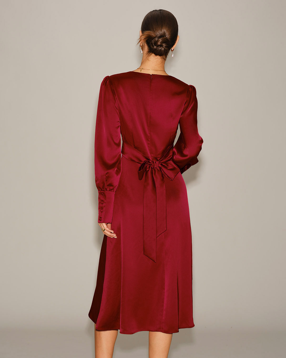 Vestido Midi A-Line de Satén Rojo Vino
