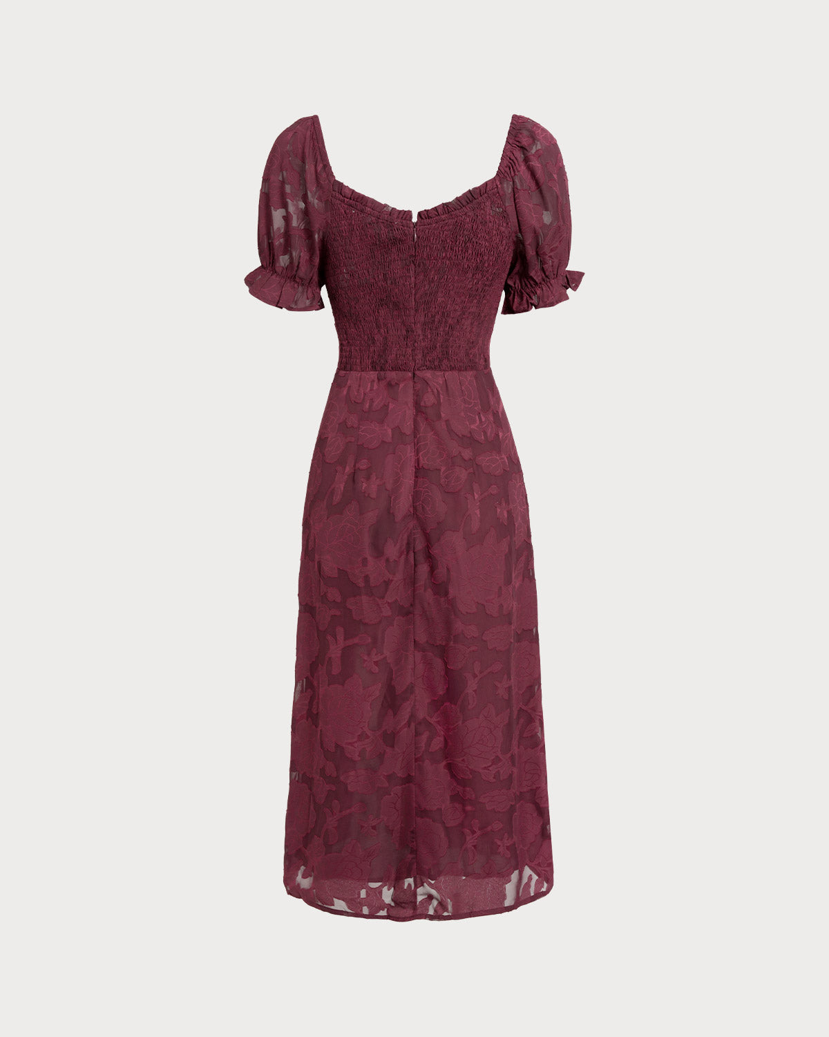 Vestido Midi Jacquard Rojo Vino con Abertura