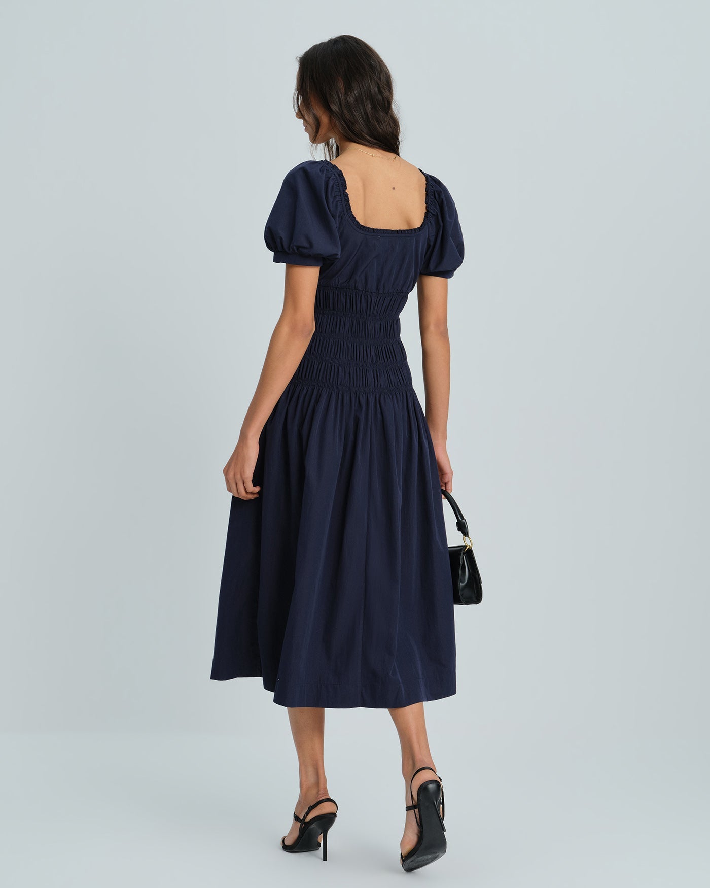 Vestido Midi Con Mangas Abullonadas Azules