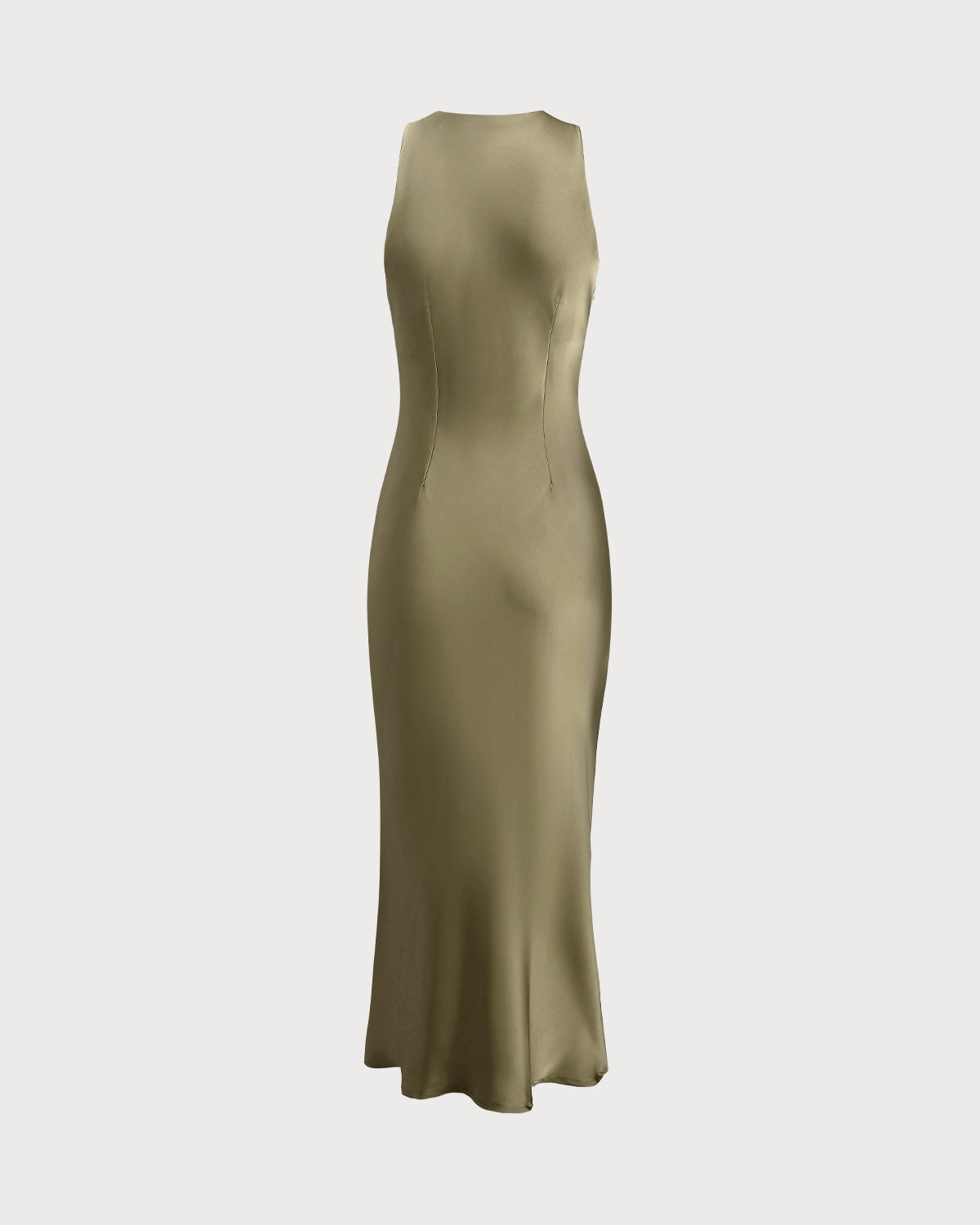 Vestido Midi Sin Mangas de Satén Verde