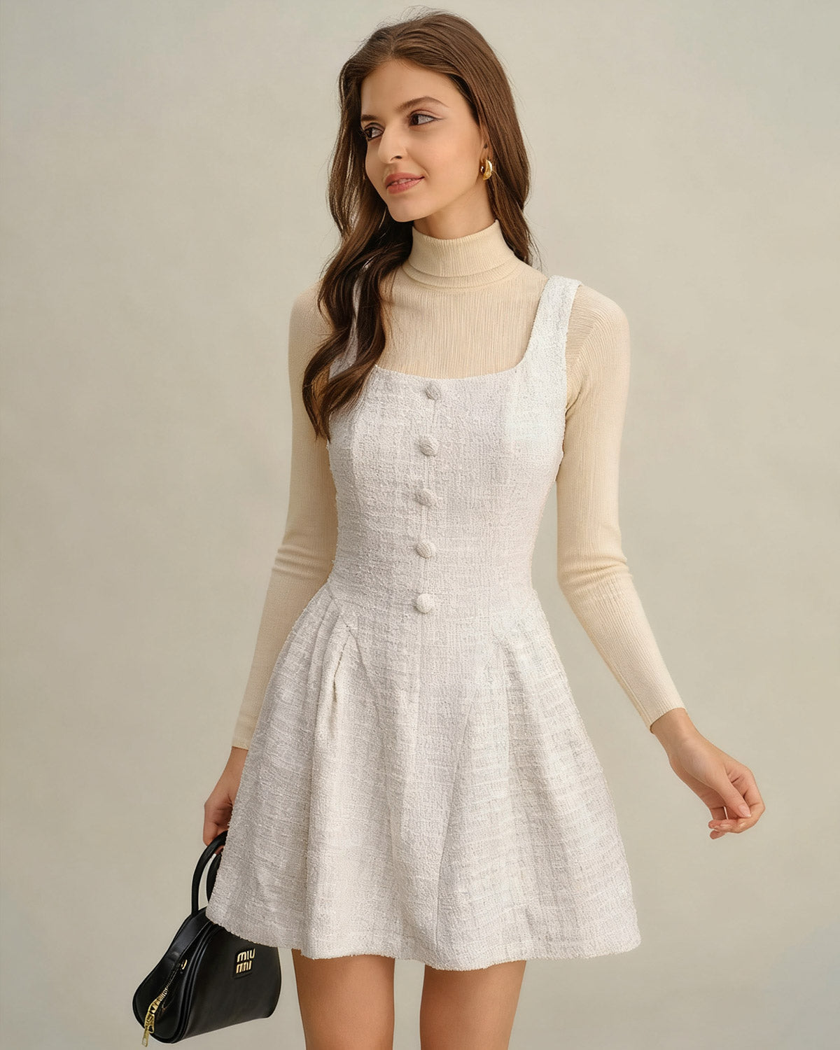Vestido Mini Sin Mangas Texturizado en Albaricoque