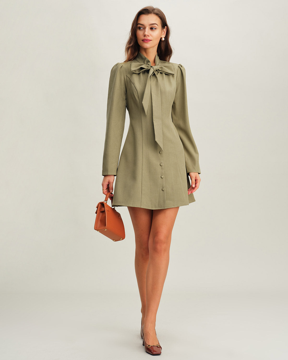 Vestido Mini A-Line con Cuello de Corbata Verde