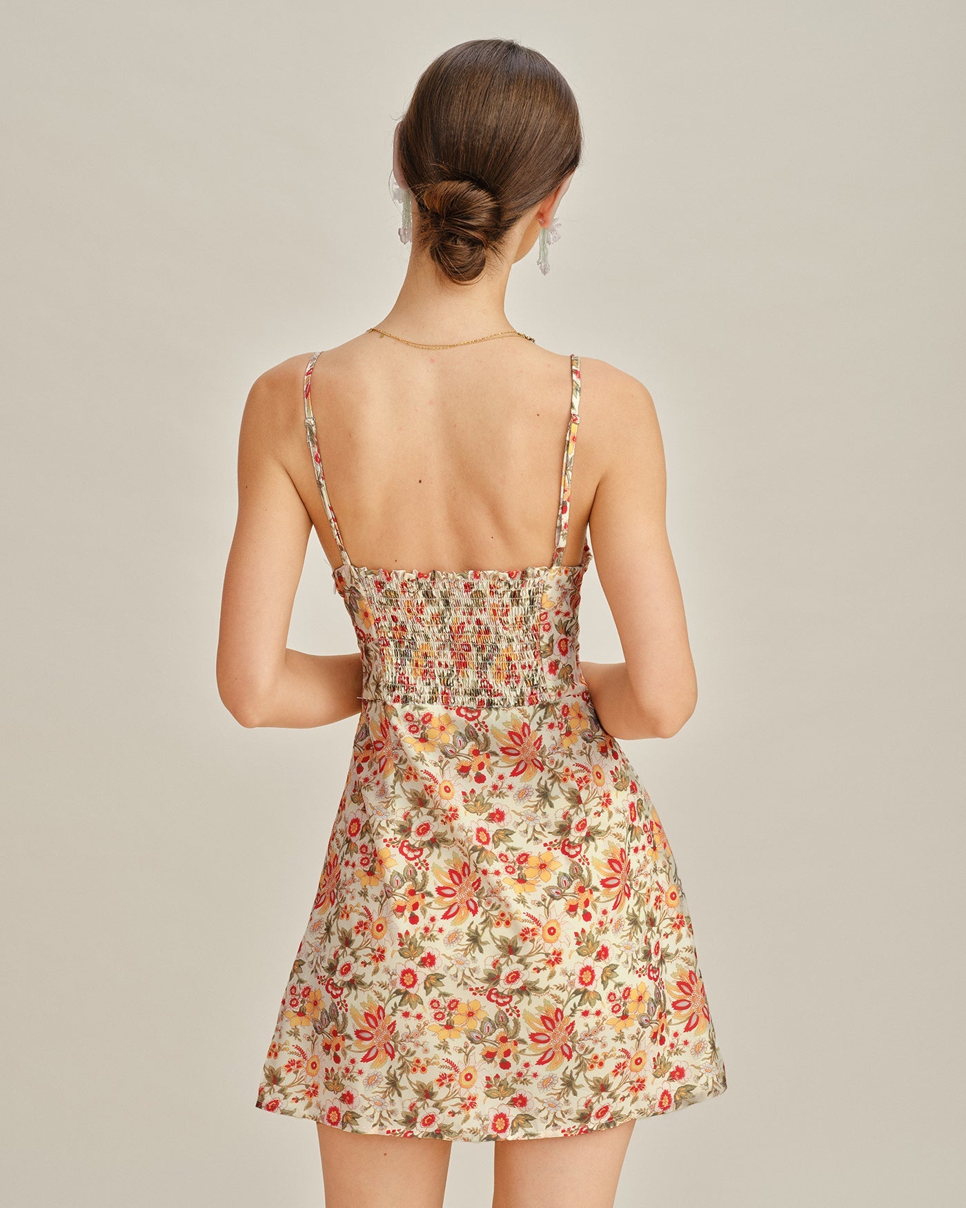 Vestido Mini Slip Floral con Fruncidos