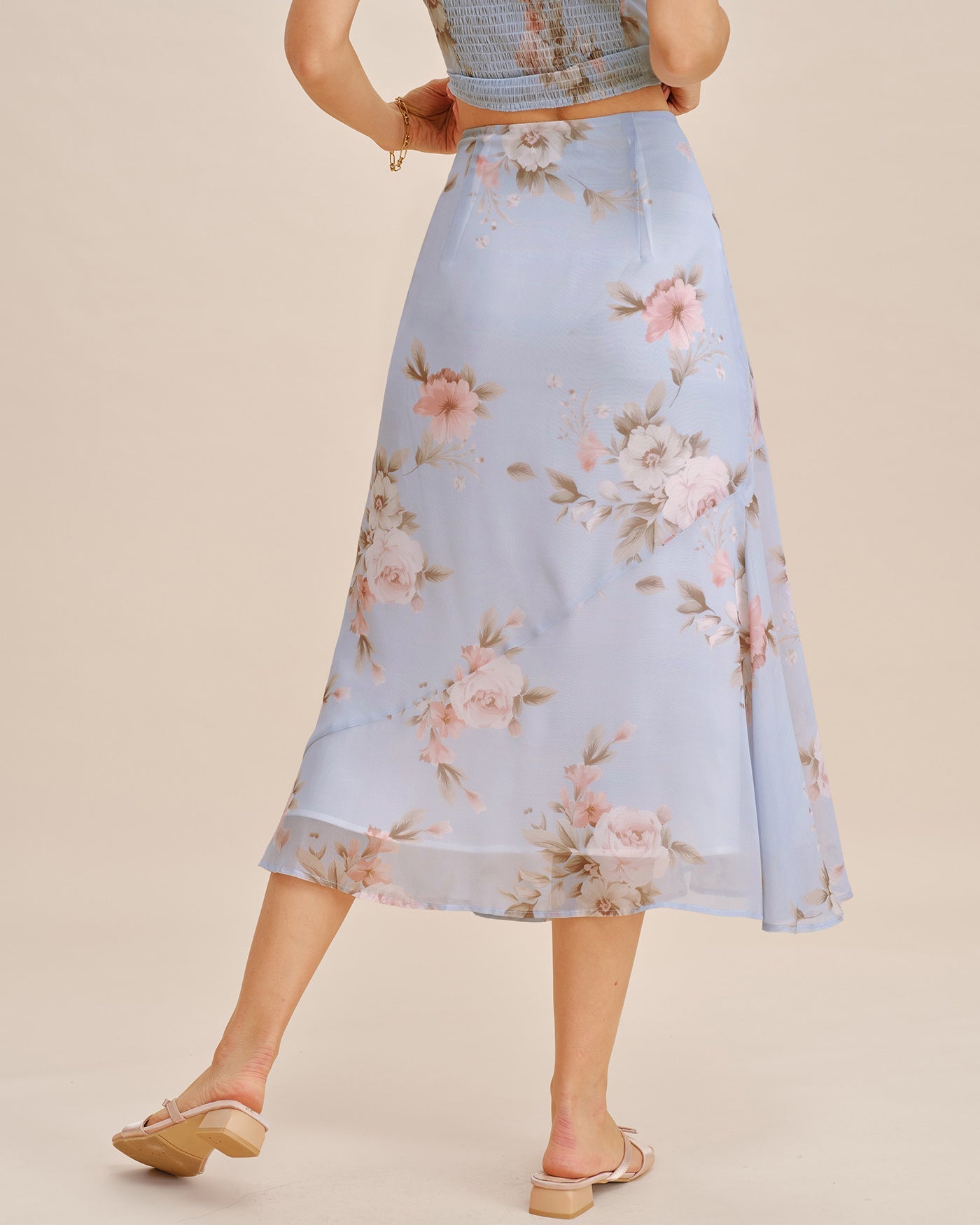 Falda Midi A-Line Floral Púrpura Claro