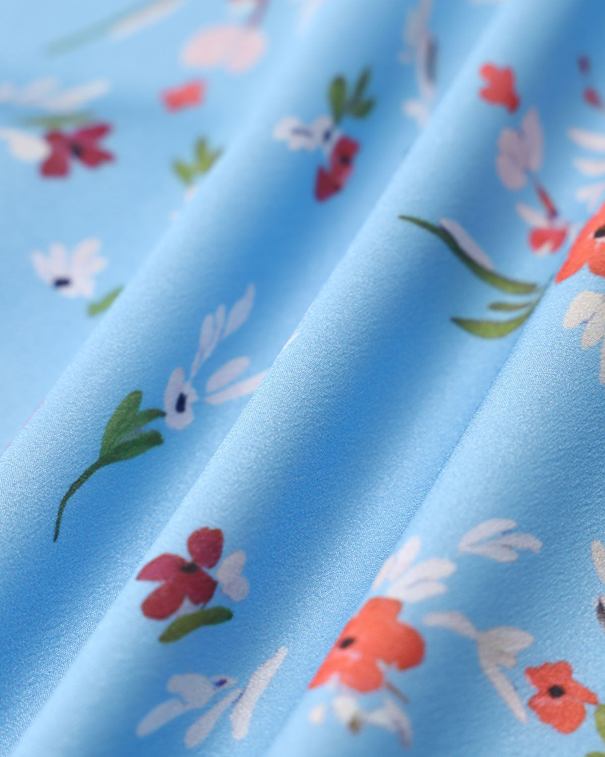 Falda Midi A-Line Floral Azul con Abertura