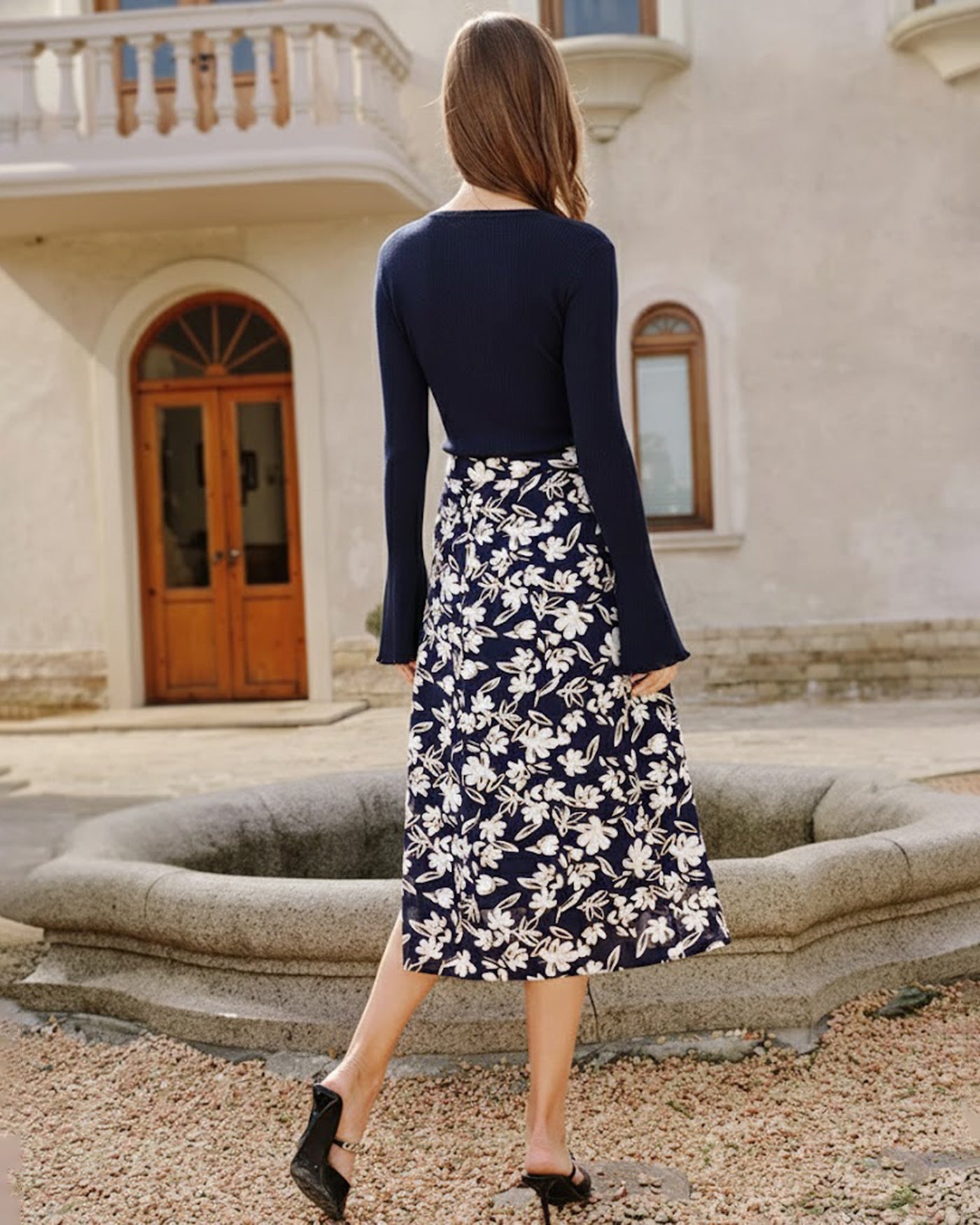 Falda Midi Floral con Abertura