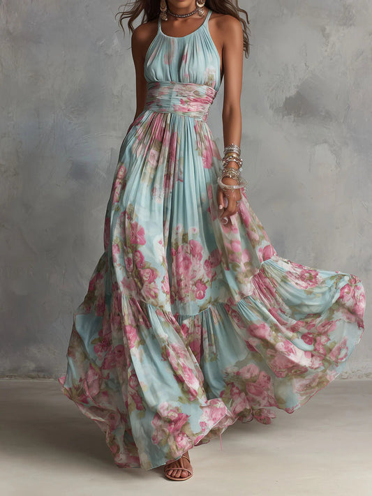Fiora | Maxi de Chiffon Floral Suave