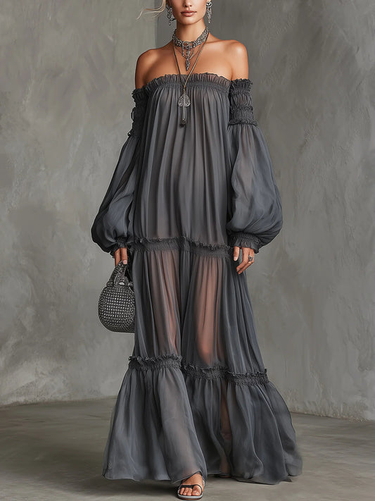 Vera | Vestido Maxi Transparente con Hombros al Descubierto