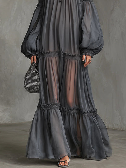 Vera | Vestido Maxi Transparente con Hombros al Descubierto